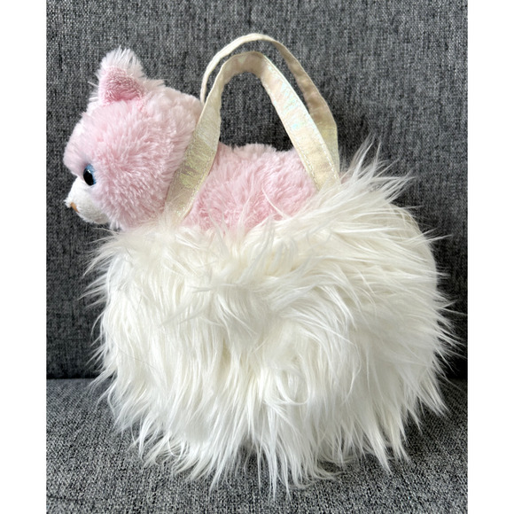 Aurora Fancy Pals Carrier Fluffy White Pink Cat 7" Stuffed Animal - Picture 4 of 6